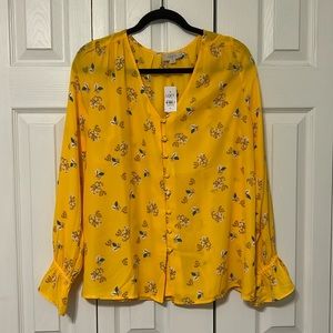 NWT Loft Outlet Women Yellow Floral Top Size Medium